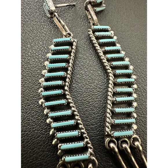 Vintage ZUNI Native American Sterling Silver Turquoise NEEDLEPOINT Earrings - Picture 5 of 8